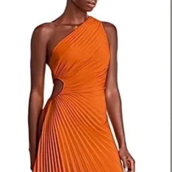 A.LC. Delfina One Shoulder Pleated Cut Out Asymmetrical Hem Midi Dress 0 - Picture 3 of 9